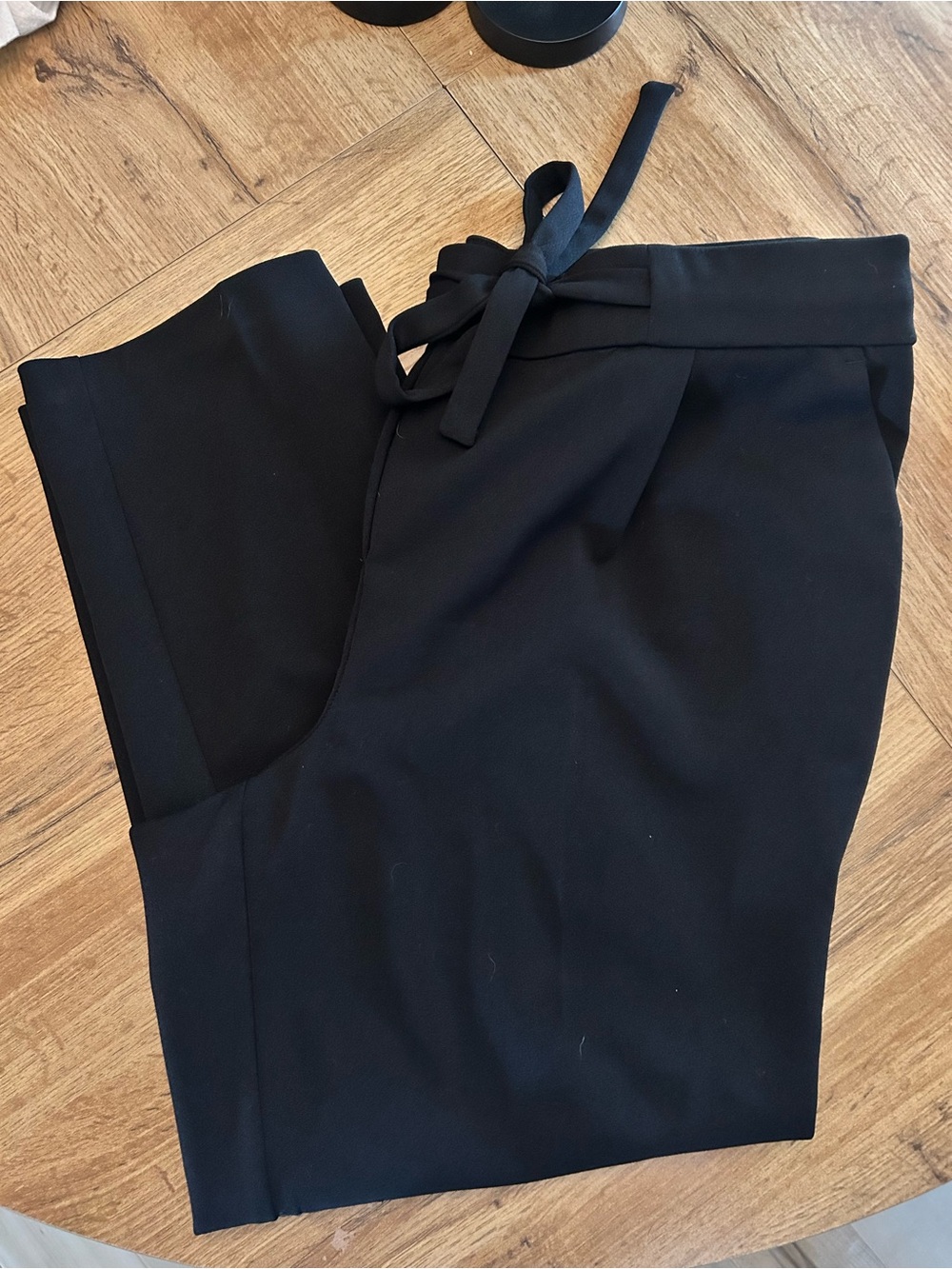 Women's Black Pull-On Trousers with Waist Tie
